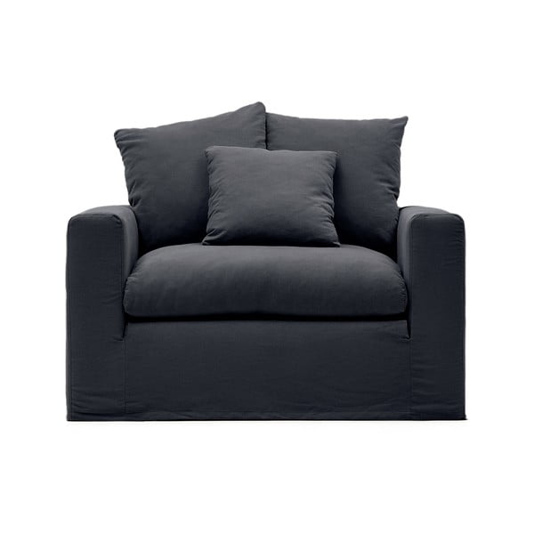 Antracitové lněné křeslo Nora – Kave Home-image-2