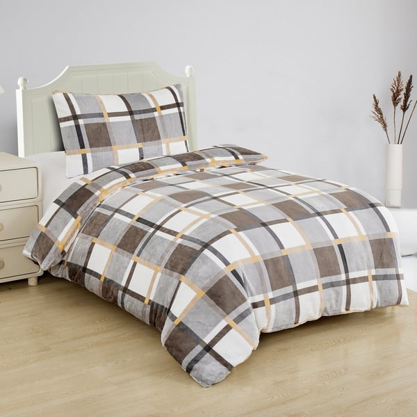 Šedo-hnědé povlečení na jednolůžko z mikroplyše 140x200 cm – My House