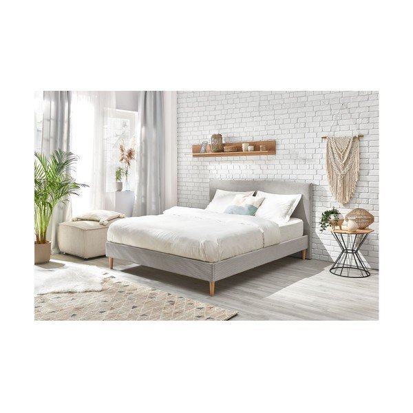 Světle šedá čalouněná dvoulůžková postel s roštem 160x200 cm Anja – Bobochic Paris-image-4