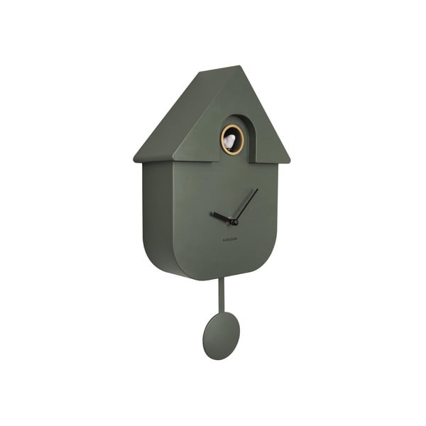 Zelené nástěnné kyvadlové hodiny Karlsson Modern Cuckoo, 21,5 x 41,5 cm-image-2