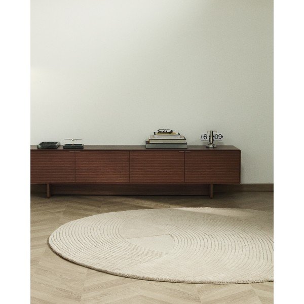 Krémový ručně tkaný vlněný kulatý koberec ø 200 cm Domm – Kave Home-image-1