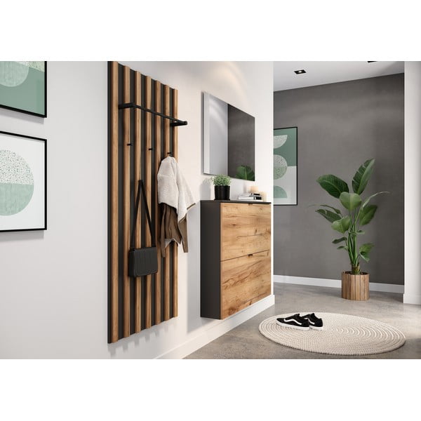 Výklopný závěsný botník v dekoru dubu v antracitovo-přírodní barvě 100x85x19 cm Renell – Germania-image-1