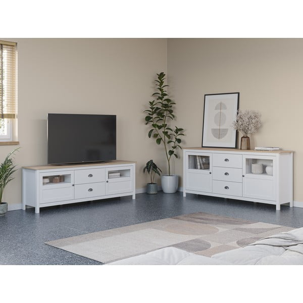 Bílý TV stolek z borovicového dřeva 180x59 cm Misti – Marckeric-image-1