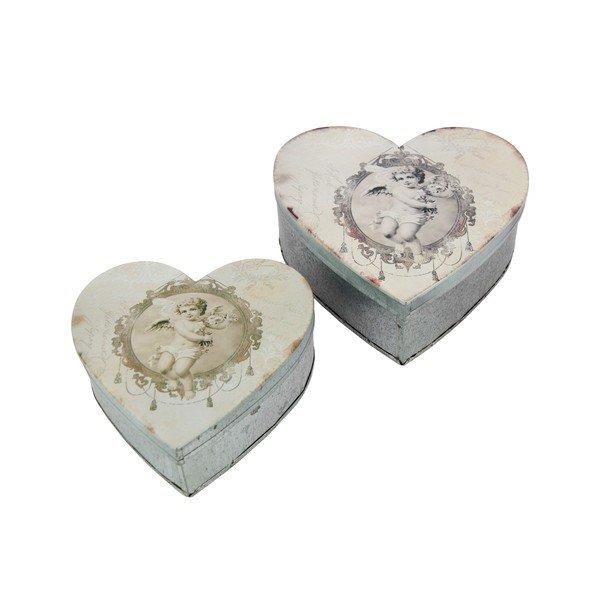 Sada 2 kovových dóz Antic Line Heart Box