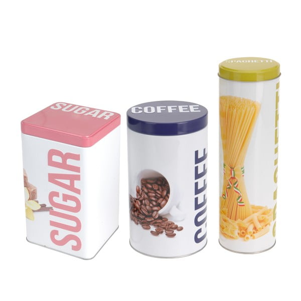 Sada 3 kovových dóz Sugar, Coffee, Spaghetti