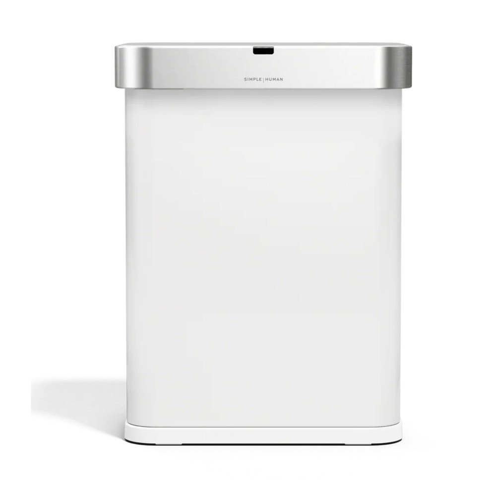 Matne biely bezdotykový oceľový odpadkový kôš 58 l Sensor – simplehuman