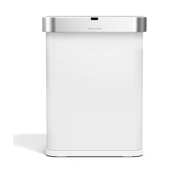 Matně bílý bezdotykový ocelový odpadkový koš 58 l Sensor – simplehuman
