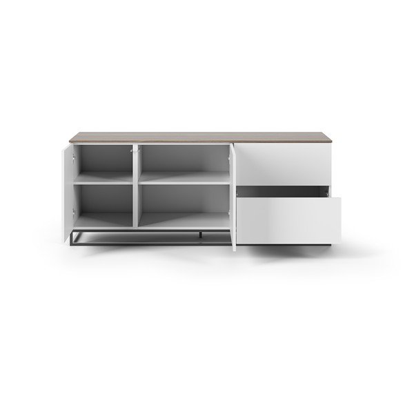 Bílá komoda s deskou v dekoru ořechu a černými nohami TemaHome Join-image-4