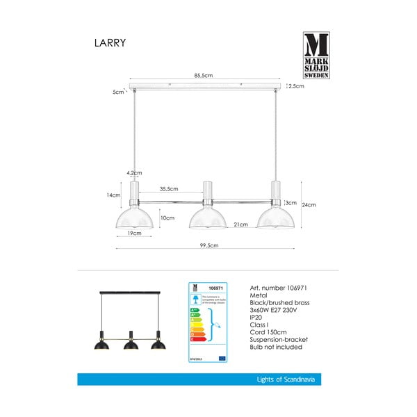 Černé trojité stropní světlo Markslöjd Larry Black Gold-image-2