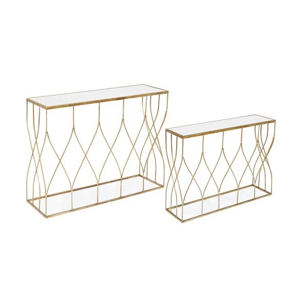 Konzolové stolky v sadě 2 ks se skleněnou deskou ve zlaté barvě 33x104 cm Elenor – Bizzotto