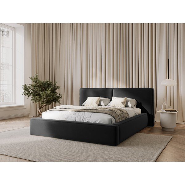 Tmavě šedá sametová čalouněná dvoulůžková postel s úložným prostorem s roštem 200x200 cm Arendal – Cosmopolitan Design-image-1