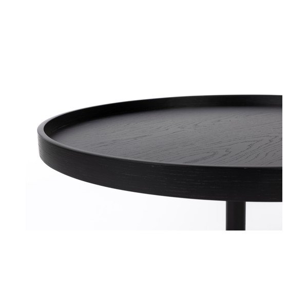 Černý kulatý konferenční stolek s deskou v dubovém dekoru ø 70 cm Yuri L – White Label-image-2