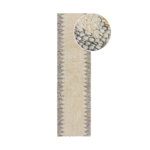 Šedo-krémový ručně tkaný běhoun s příměsí vlny 60x230 cm Minerals Border – Flair Rugs