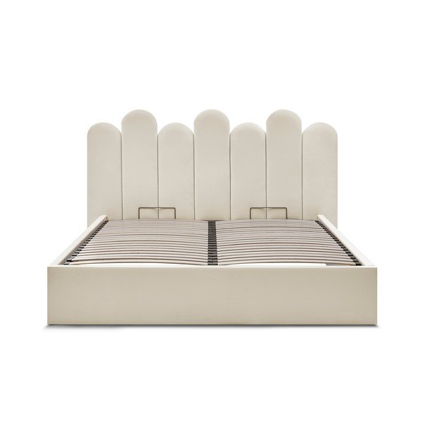 Béžová čalouněná dvoulůžková postel s úložným prostorem s roštem 160x200 cm Badja – Bobochic Paris-image-3