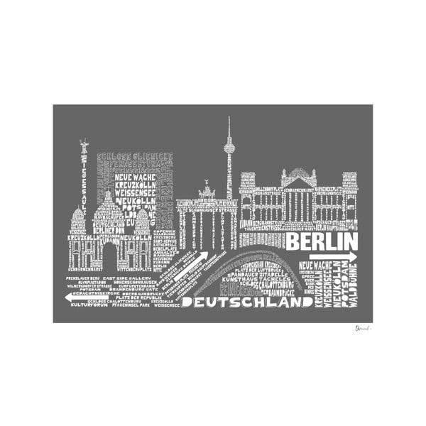Plakát Berlin Grey&White, 50x70 cm
