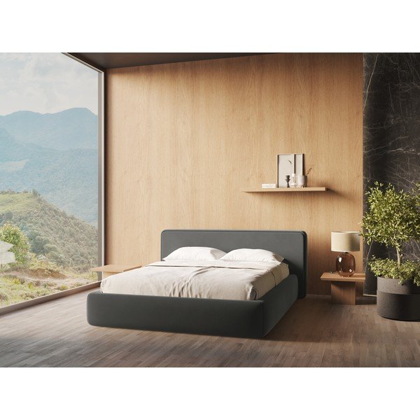 Tmavě šedá čalouněná dvoulůžková postel s úložným prostorem s roštem 180x200 cm Kiana – Makamii-image-1