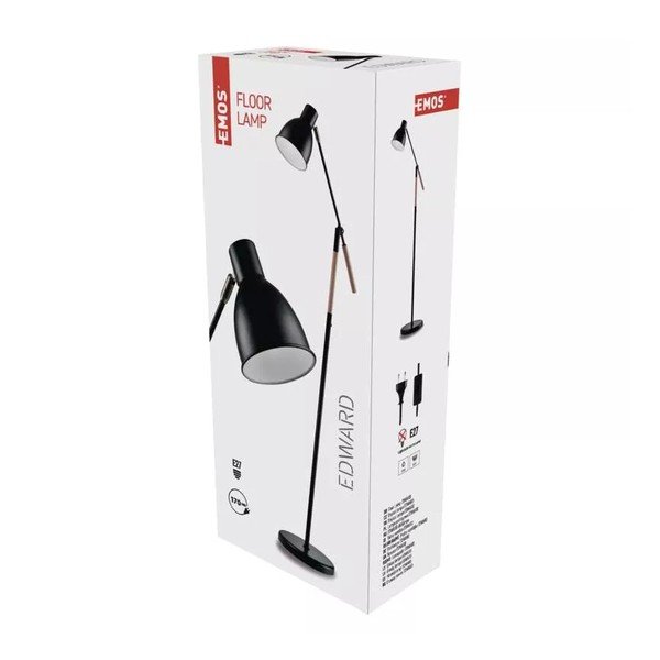 Černá stojací lampa s kovovým stínidlem (výška 150 cm) Edward – EMOS-image-1
