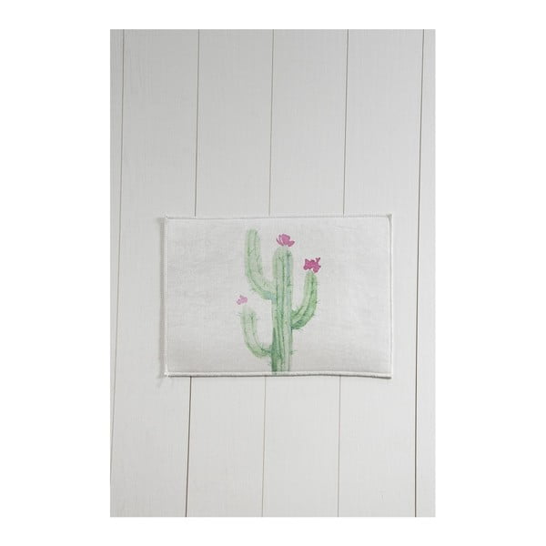 Bílo-zelená koupelnová předložka Tropica Cactus III, 60 x 40 cm