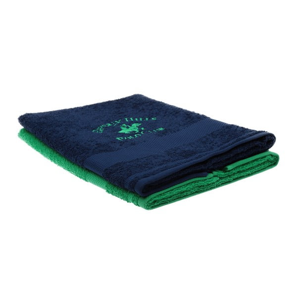 Sada tmavě modrého a zeleného ručníku Beverly Hills Polo Club Tommy Orj, 50 x 100 cm