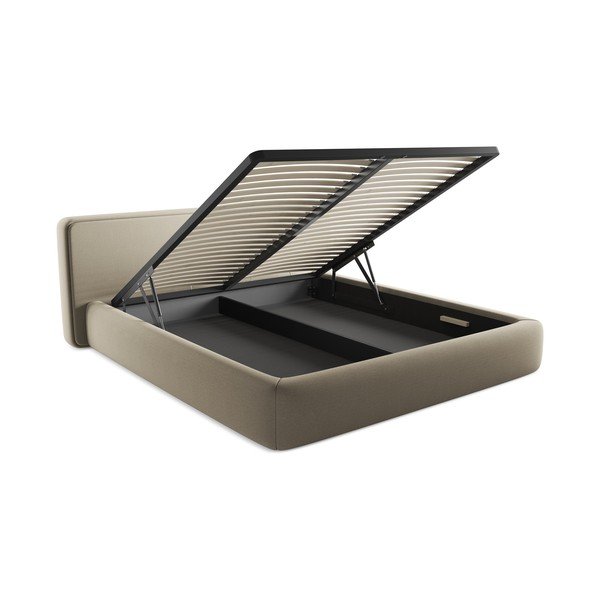 Béžová čalouněná dvoulůžková postel s úložným prostorem s roštem 180x200 cm Kiana – Makamii-image-3