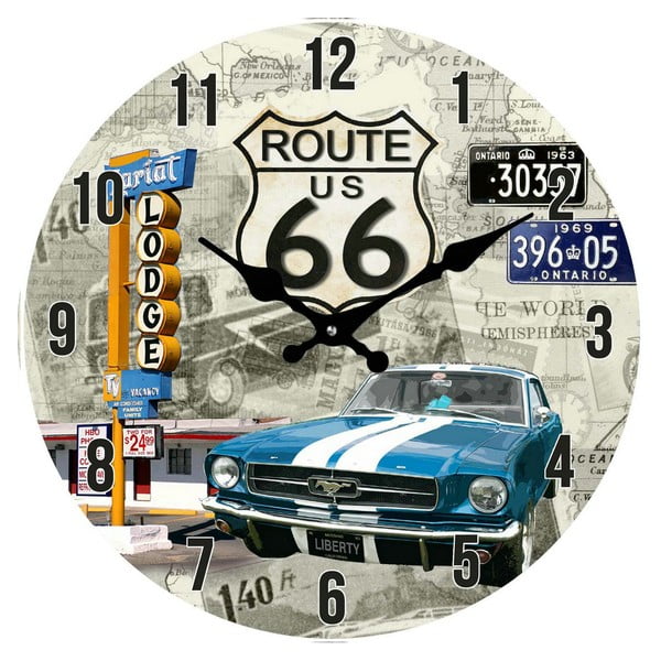 Skleněné hodiny Route66, 38 cm
