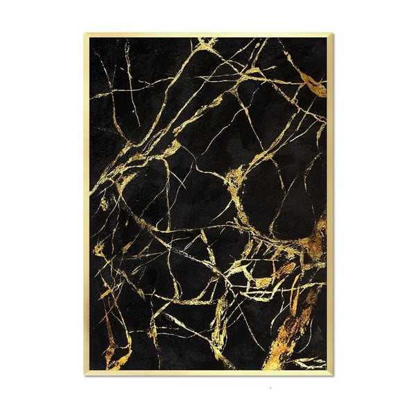 Nástěnný ručně malovaný obraz JohnsonStyle Gold & Black Marble Duro, 53 x 73 cm