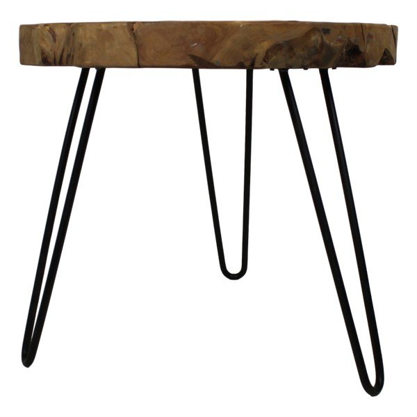 Odkládací stolek s deskou z neopracovaného teakového dřeva HSM collection Helen, ⌀ 55 cm-image-1