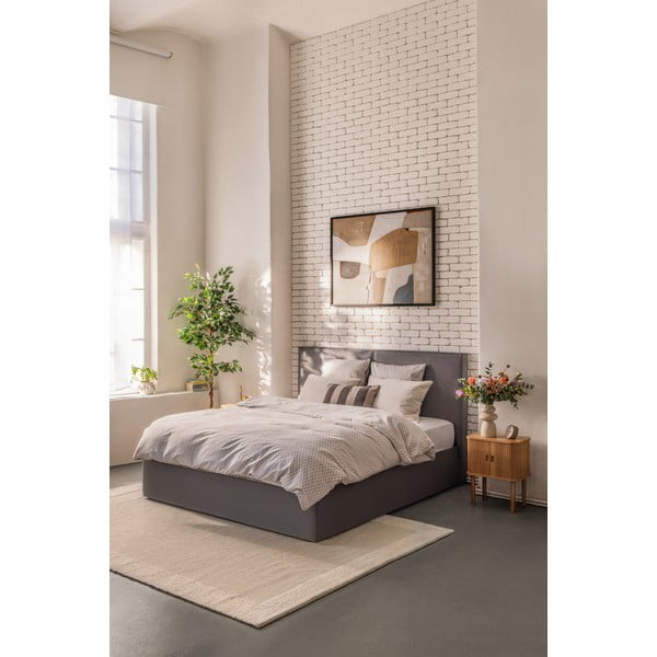 Šedá čalouněná dvoulůžková postel s úložným prostorem s matrací/s roštem 160x200 cm Thessa Bold – Bonami Selection-image-1