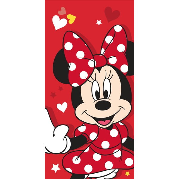 Červená bavlněná dětská osuška 70x140 cm Minnie "Red heart" – Jerry Fabrics