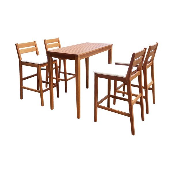 Zahradní barový set z eukalyptového dřeva v přírodní barvě pro 4 Maine – Garden Pleasure-image-1