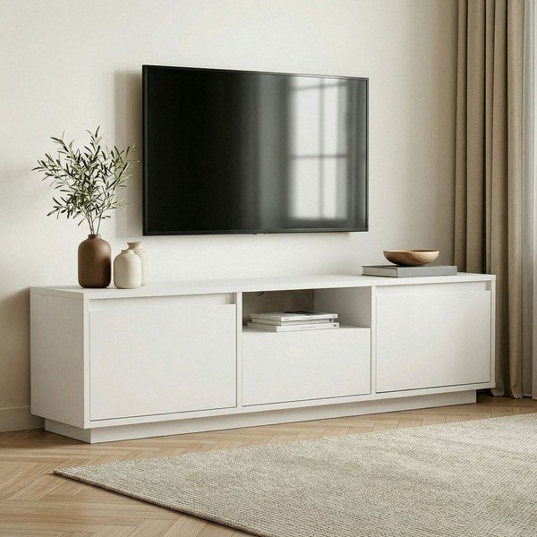 Bílý TV stolek 160x42x30 cm Sentinel – Kalune Design-image-1