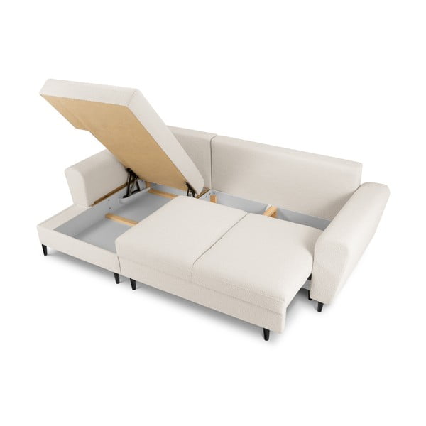 Béžová rozkládací/s úložným prostorem rohová pohovka z textilie bouclé (levý roh/s lenoškou) Kyoto – Cosmopolitan Design-image-3