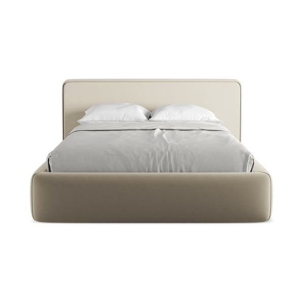 Béžová čalouněná dvoulůžková postel s úložným prostorem s roštem 140x200 cm Kiana – Makamii-image-4
