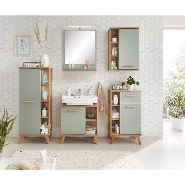 Zelená závěsná koupelnová skříňka v dekoru dubu 51x75 cm Set 963 - Pelipal-image-1