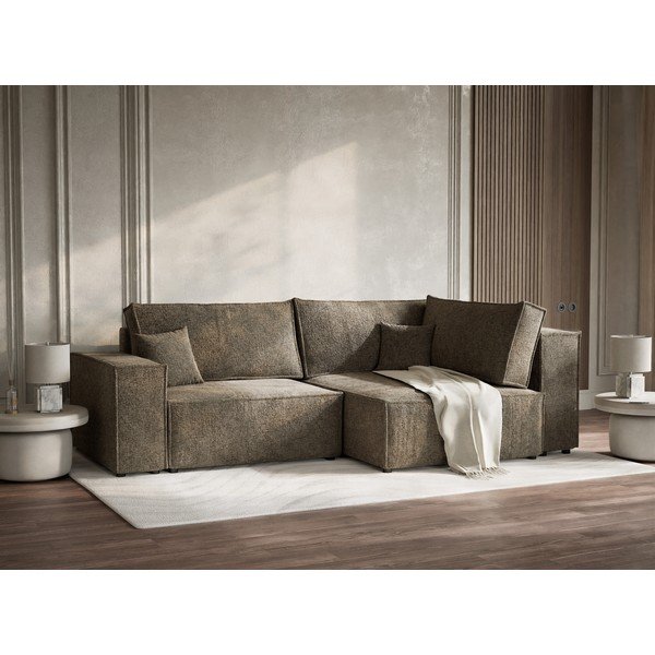 Hnědá žinylková rozkládací/s úložným prostorem rohová pohovka (pravý roh/do L) Tonga – Maison de Rêve-image-4