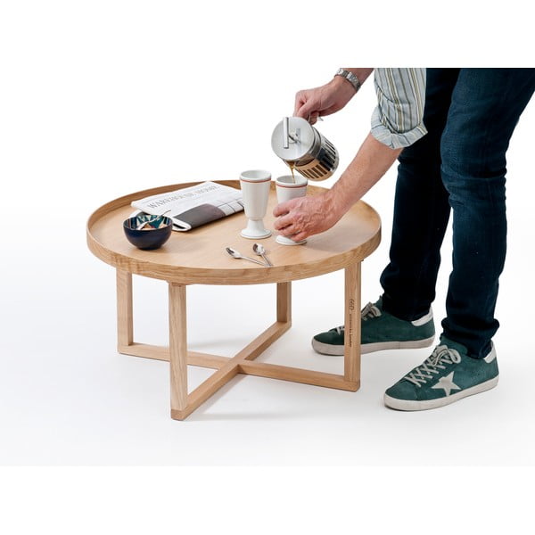 Kulatý dřevěný stolek z dubového dřeva Wireworks Round, Ø 66 cm-image-1