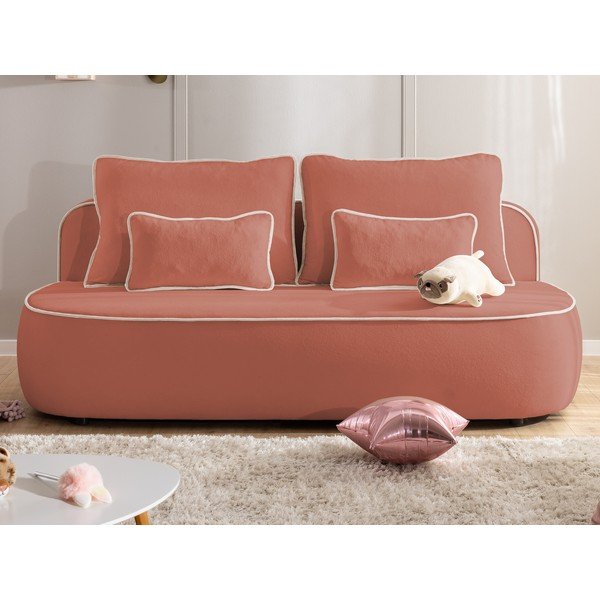 Růžová/světle šedá sametová rozkládací/s úložným prostorem dětská pohovka 210 cm Saga – Ropez-image-1