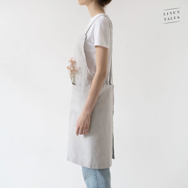 Stříbrošedá lněná zástěra Linen Tales Crossback, délka 80 cm-image-2