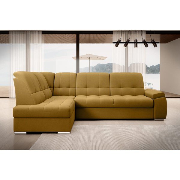 Žlutá sametová rozkládací/s úložným prostorem rohová pohovka (levý roh/do L) Sado – ELTAP-image-3