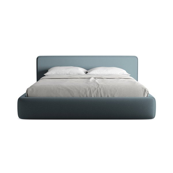 Modrá čalouněná dvoulůžková postel s úložným prostorem s roštem 180x200 cm Kiana – Makamii-image-4