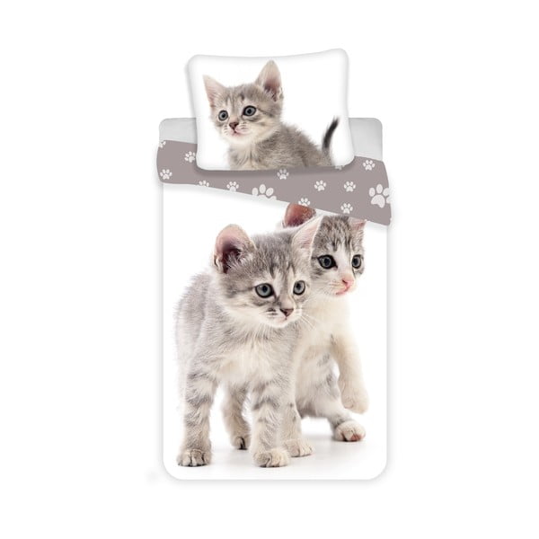 Bílo-šedé bavlněné dětské povlečení na jednolůžko 140x200 cm Kitten "Grey" – Jerry Fabrics