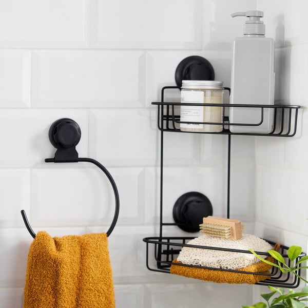 Černý samodržící nástěnný držák na osušky Compactor Bestlock Black Belt And Towel Support-image-1