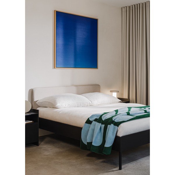 Černá čalouněná/z dřevotřísky dvoulůžková postel s roštem 200x200 cm Streiko – noo.ma-image-1