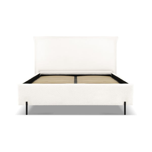 Bílá čalouněná dvoulůžková postel s úložným prostorem a roštem 160x200 cm Armie – Milo Casa-image-2