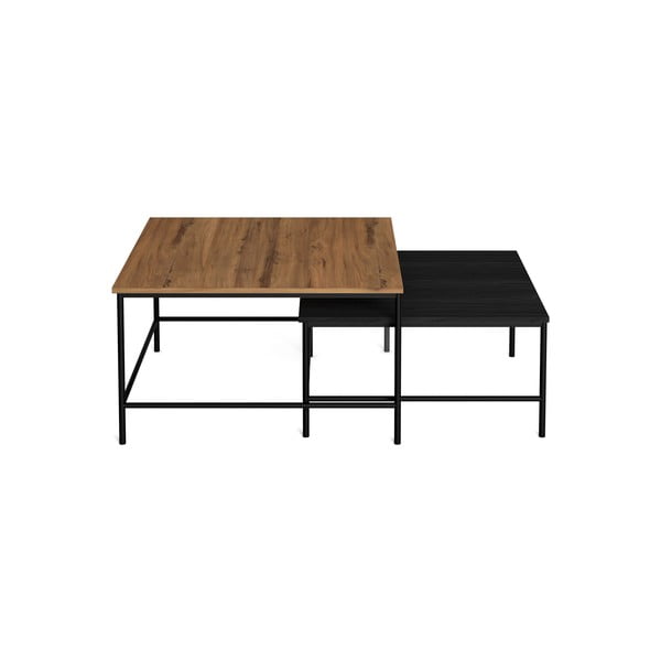 Černé/přírodní konferenční stolky s deskou v dekoru ořechového dřeva v sadě 2 ks 80x80 cm Fiorenza – Marckeric-image-1