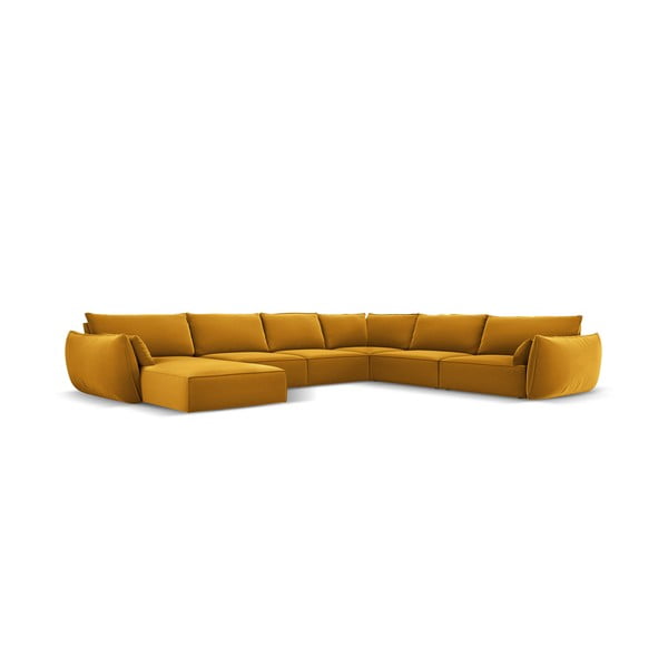 Sametová rohová pohovka v hořčicové barvě (pravý roh/do "U") Vanda – Mazzini Sofas-image-2