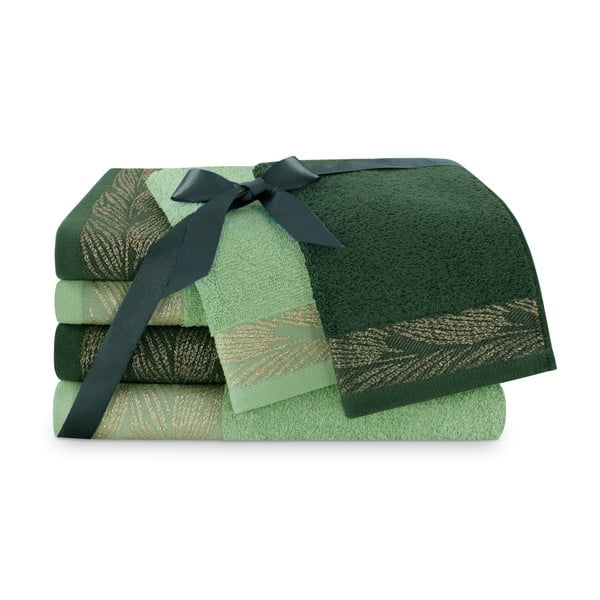 Zelené froté bavlněné ručníky a osušky v sadě 6 ks Allium – Restilo-image-1