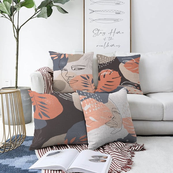 Sada 4 povlaků na polštáře Minimalist Cushion Covers Abe, 55 x 55 cm