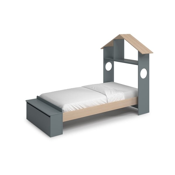 Domečková dětská postel v dekoru borovice s úložným prostorem s roštem 90x190 cm v přírodní barvě/šedozelená Odessa – Marckeric-image-2