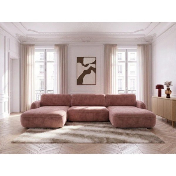 Růžová sametová rozkládací/s úložným prostorem rohová pohovka (do "U") Celeste – Bobochic Paris-image-1